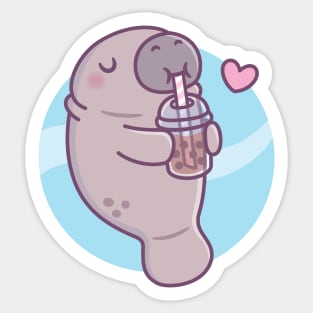 Cute Manatee Loves Drinking Boba Tea Sticker